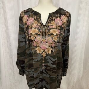 Floral Embroidered Camouflage Women's Top